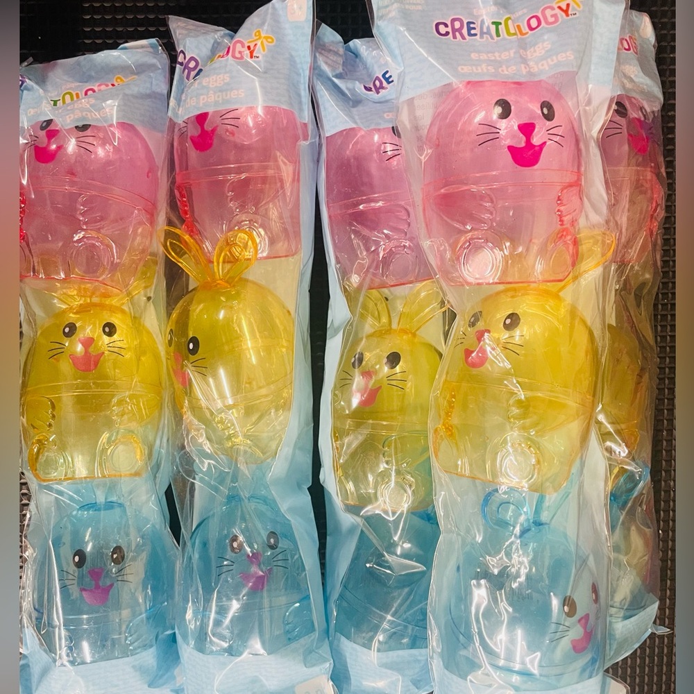 Standable Fillable Bunny Plastic Easter Egg Set - Pink, Yellow, Blue Easter Eggs